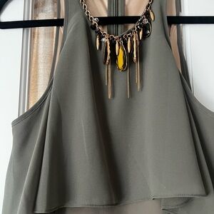 Olive Green Sleeveless Dress with Built In Necklace
